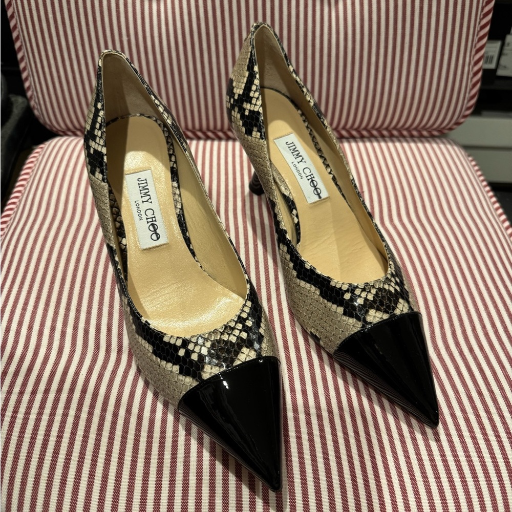 NEVER WORN Jimmy Choo Snake-Print Patent Cap Toe Pumps | Size 39 (US 9)